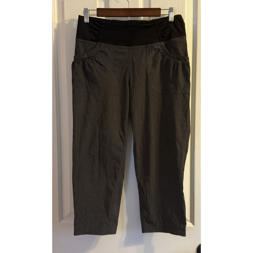 Prana Maternity Cropped Pants Women’s Medium Gray Stretch Hiking Travel Comfort